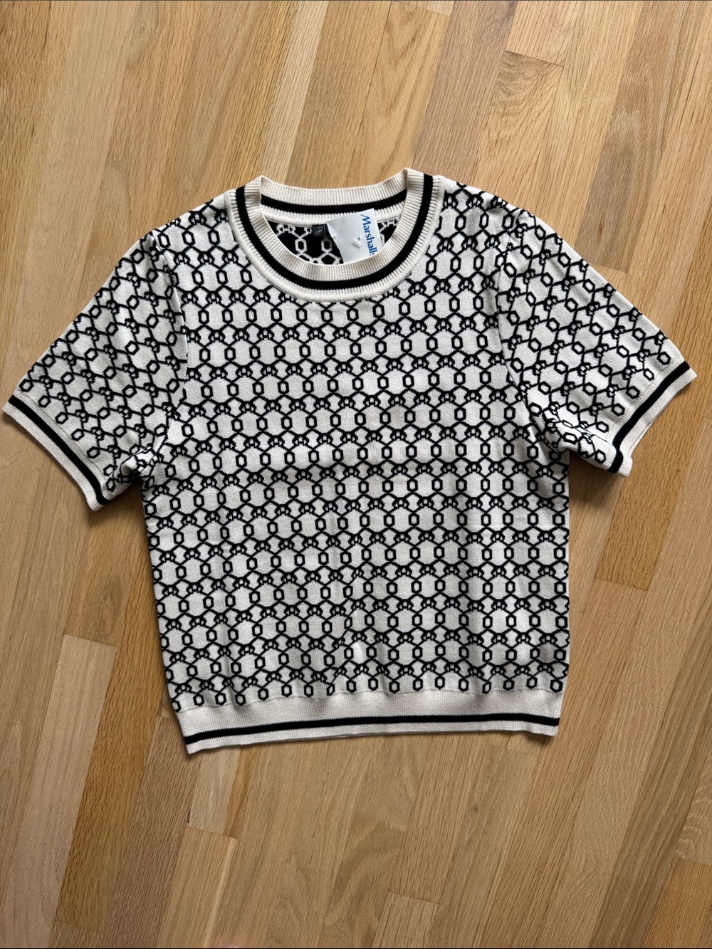 Adrianna Papell Crewneck Short-Sleeve Knit Sweater - Black & Cream